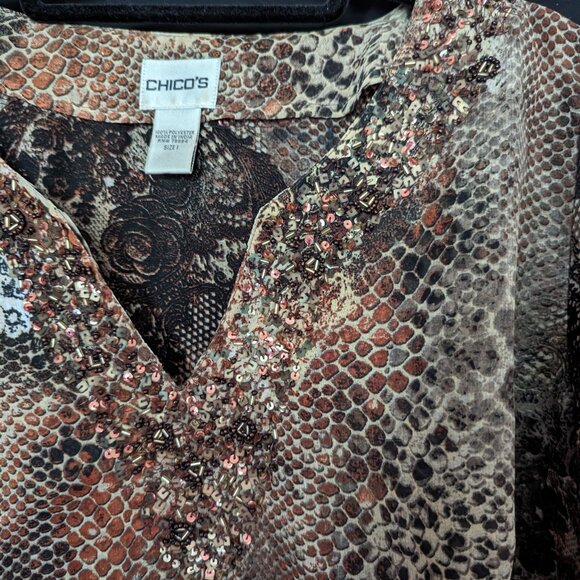 Chico's leopard print sheer tunic size 1 - Picture 4 of 5